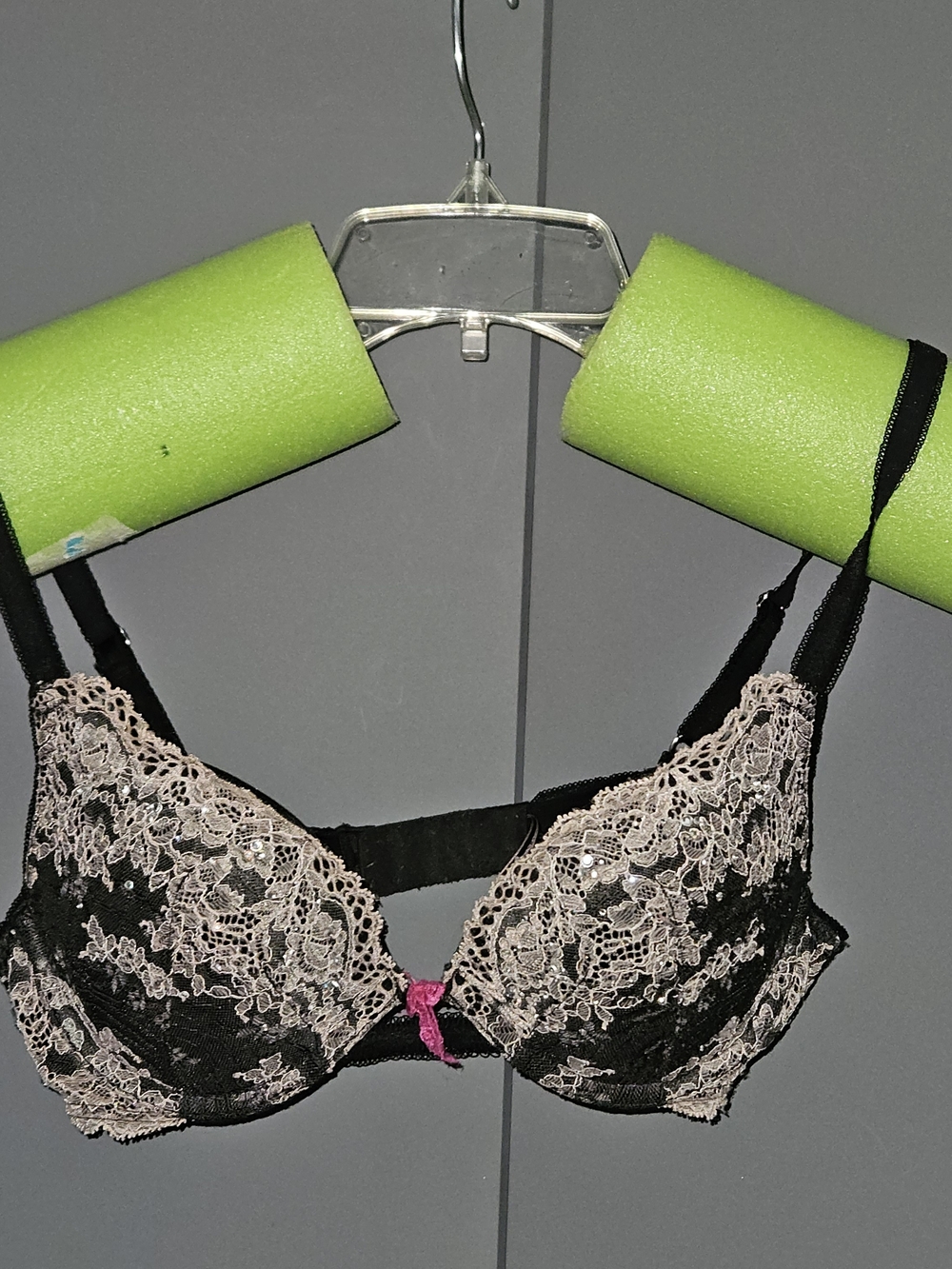Victoria's Secret Black Bra with Light Pink Lace and Pink Bow